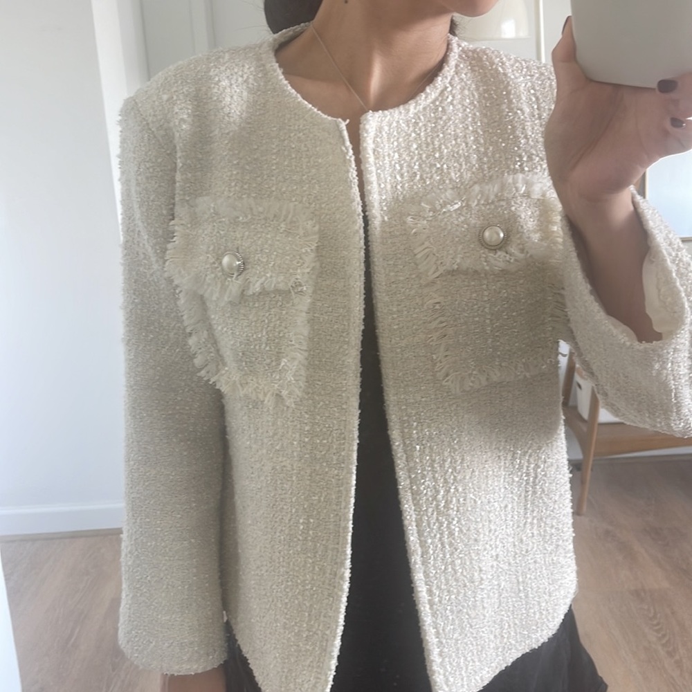 Basic Ivory Tweed Jacket - image 2